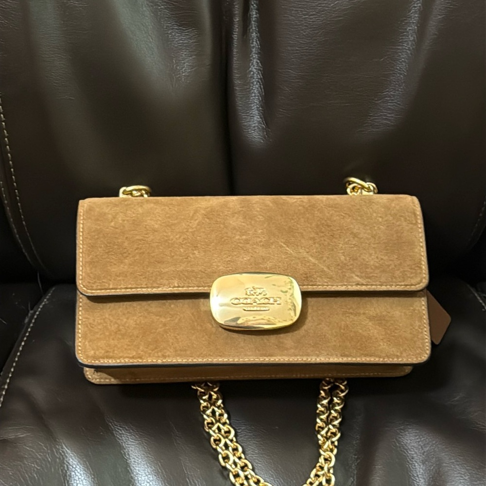 Coach Brown and Gold Crossbody Bag with Suede Finish - Picture 3 of 6